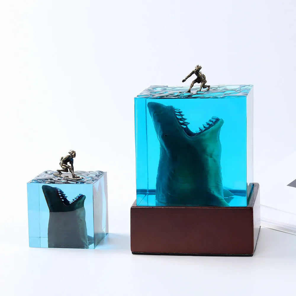 Ocean shark surfer scene resin night light in 5cm and 8cm size options