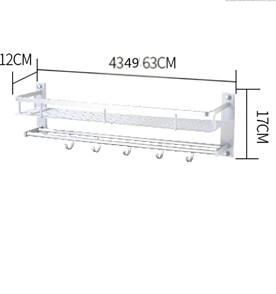 Silver aluminium 2-layer wall-mounted towel rack, 49cm length, for bathroom storage