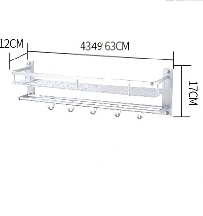 Silver aluminium 2-layer wall-mounted towel rack, 49cm length, for bathroom storage