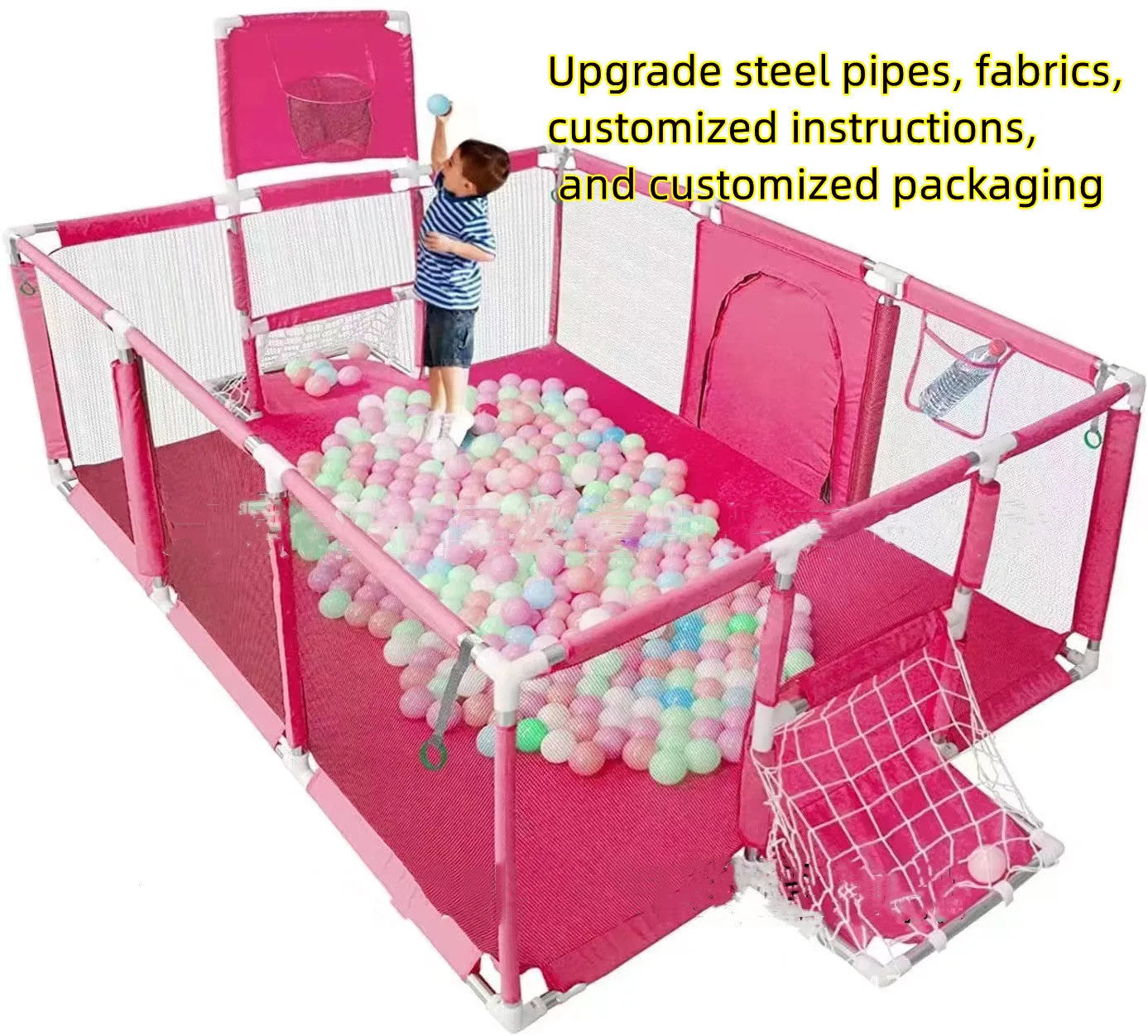 Children's playpen tent with steel pipe framework and Oxford cloth fencing in multiple colour options