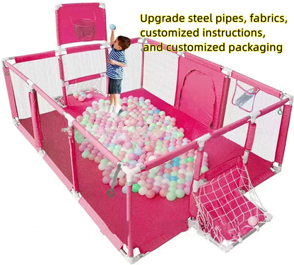 Children's playpen tent with steel pipe framework and Oxford cloth fencing in multiple colour options