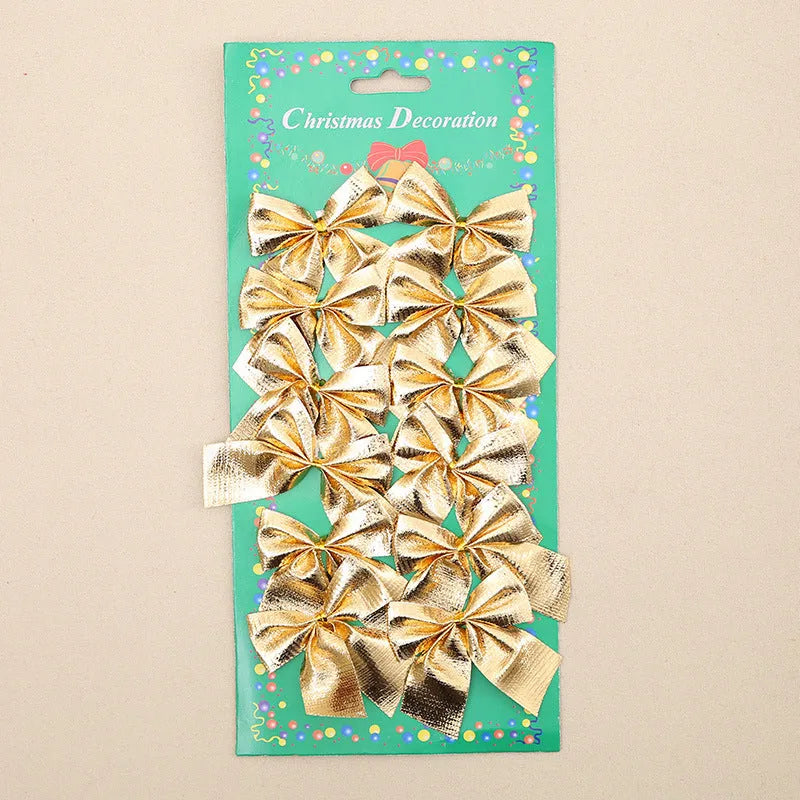 Polyester Christmas tree bow ornament in red, gold, and silver colours measuring 5 cm wide