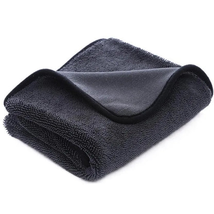 Small braid twisted grey microfiber cleaning cloth for car glass washing and automotive detailing.