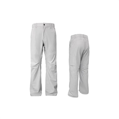 Straight leg casual trousers with elastic waistband in chemical fibre blend fabric