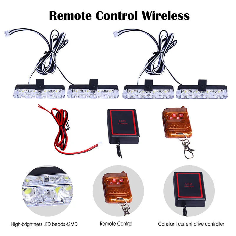 Black car-mounted LED warning light with wireless remote control for automotive emergency signalling