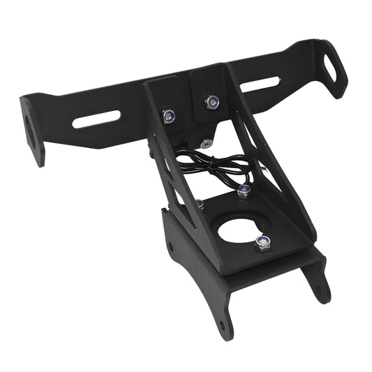 Black aluminium alloy motorcycle licence plate frame for Honda models with fixed bracket mounting