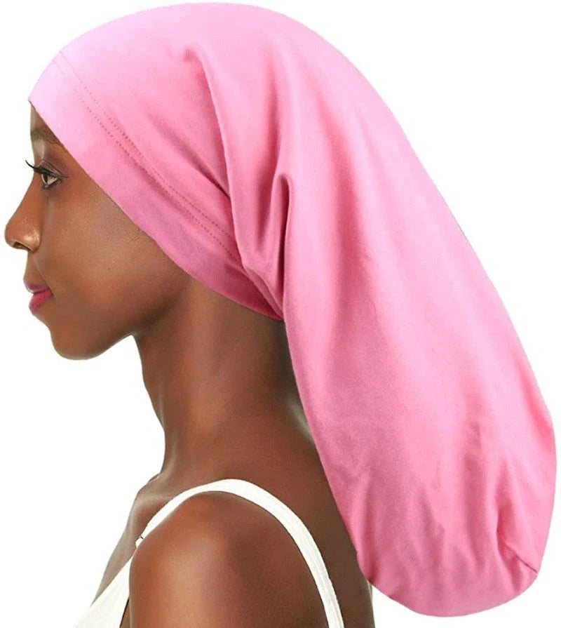 Adjustable satin-lined nightcap in various colors for women's hair care and relaxation