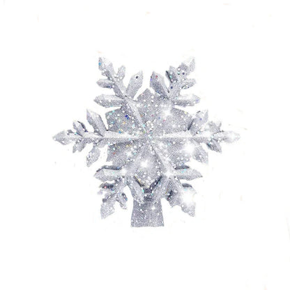 3D Glitter Silver Snow Christmas Tree Topper with LED Snowflake Projector illuminating a room with festive patterns