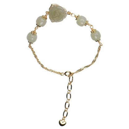 Hetian jade rose women's bracelet with 14K gold gilding and floral design