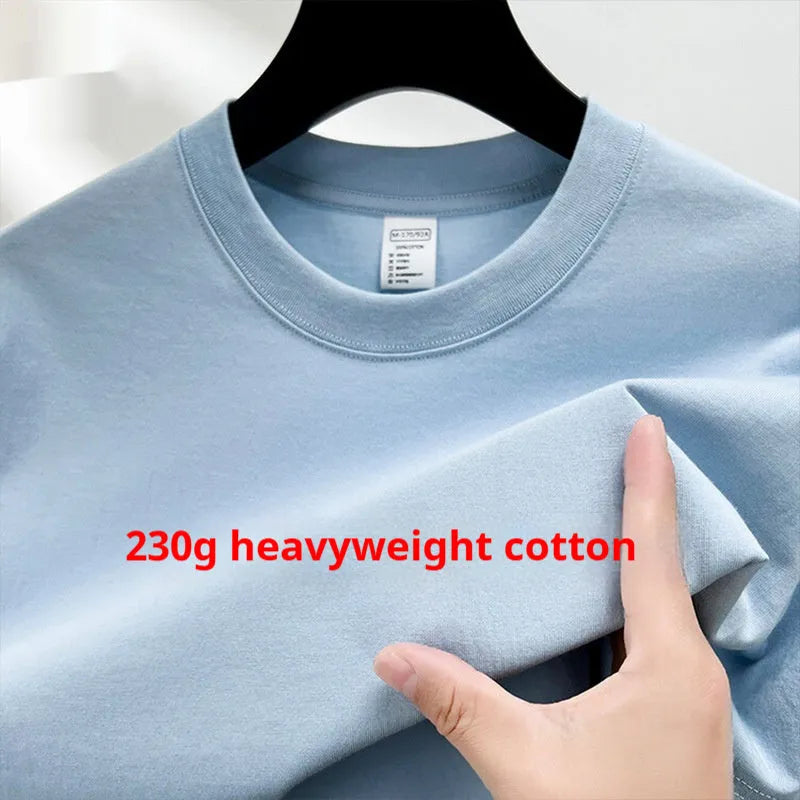 Men's T-shirt with drop shoulder design in thin cotton fabric, available in fifteen solid colours including dragon fruit and khaki, available in sizes S to XXXL with guidance for Asian sizing and a 1-3cm error range allowance
