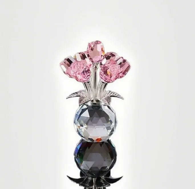 K9 crystal glass rose ornament in a geometric shape with a Chinese style, shown in one of seven available colours.