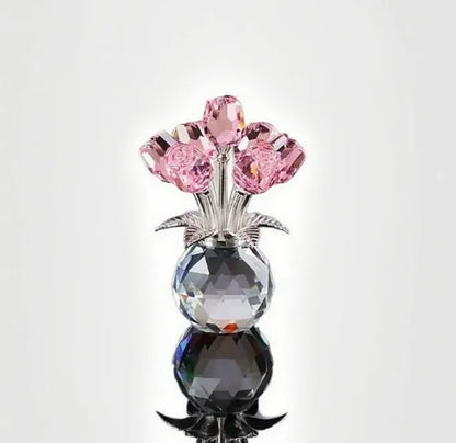 K9 crystal glass rose ornament in a geometric shape with a Chinese style, shown in one of seven available colours.