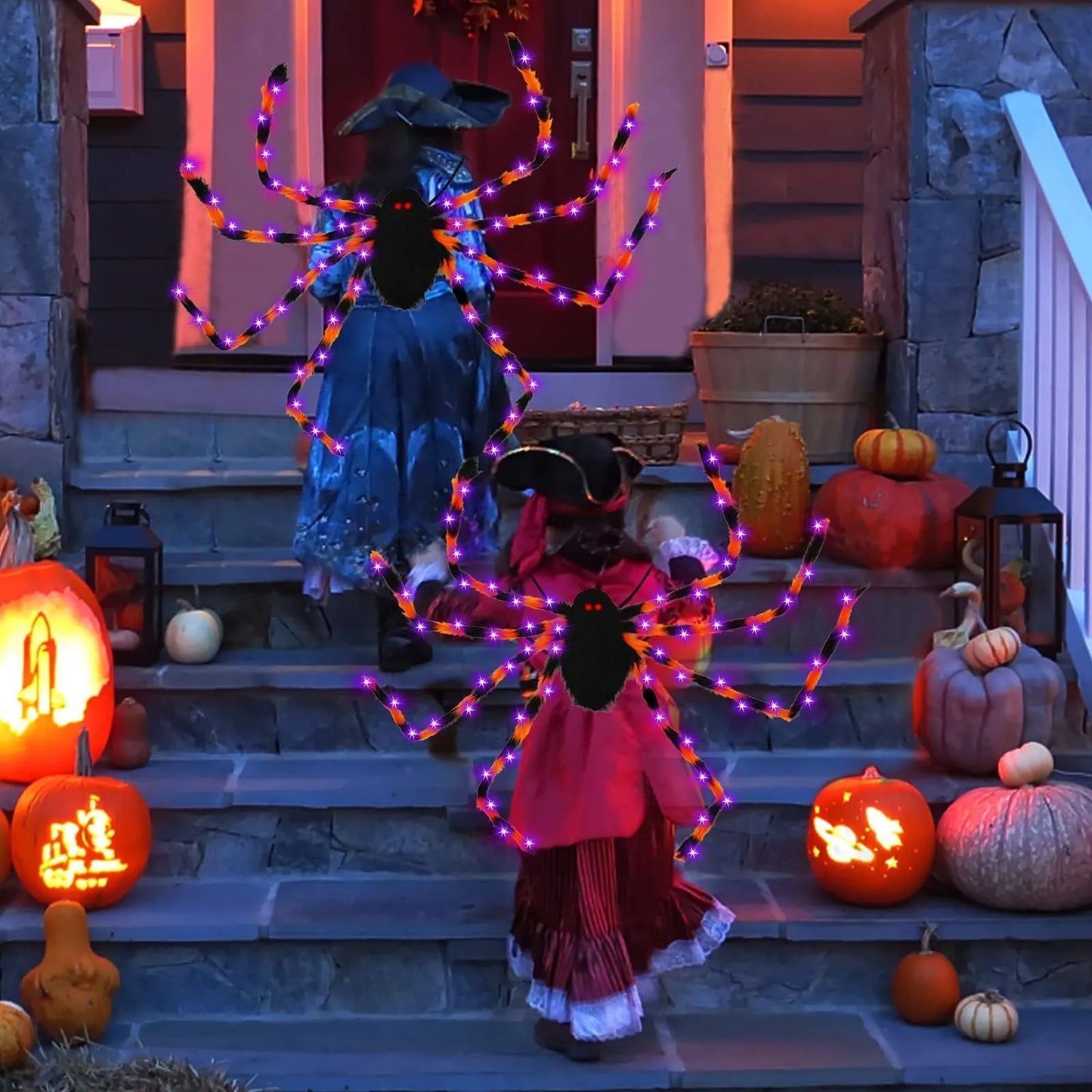 Halloween spider backpack with LED lights in plush material, available in multiple sizes and colours