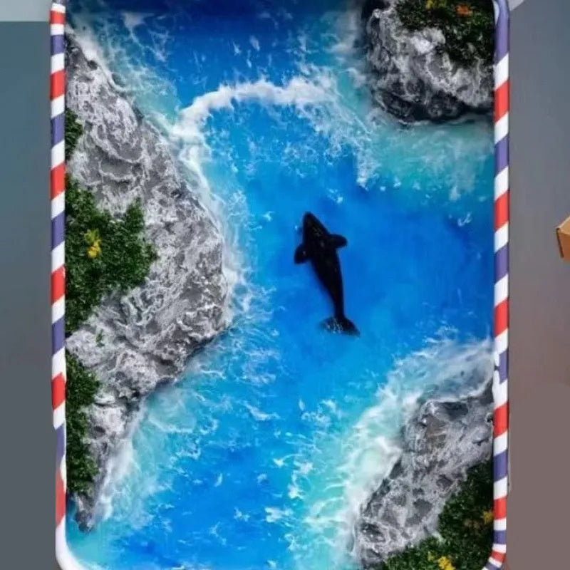 DIY bamboo marine landscape handmade model ornament with whales and sand details, approximately 15-20cm long