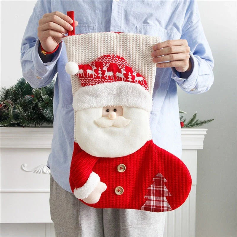 Premium knit Christmas stockings in Santa Claus and Snowman designs for festive holiday decor