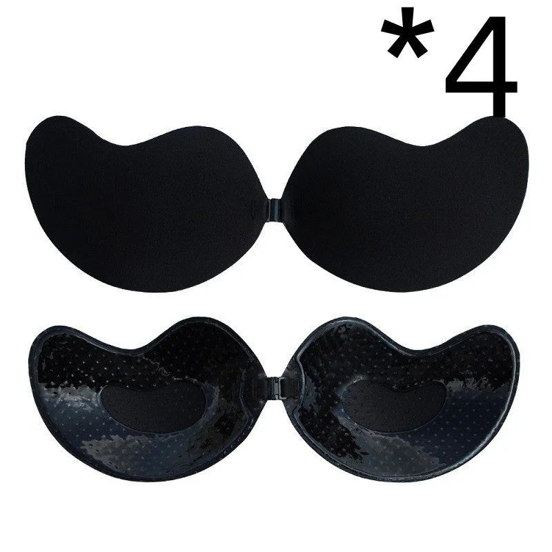 A discreet, backless and strapless silicone bra that provides a natural lift and invisible support under clothing.