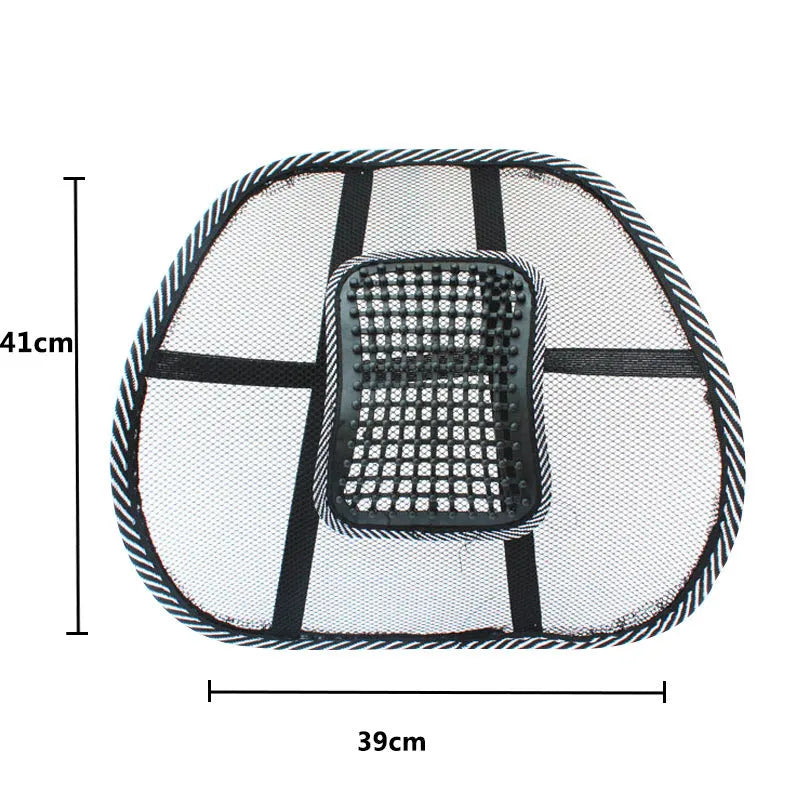 Black car lumbar support pillow with leather nail pattern and ventilation design measuring 41x39cm