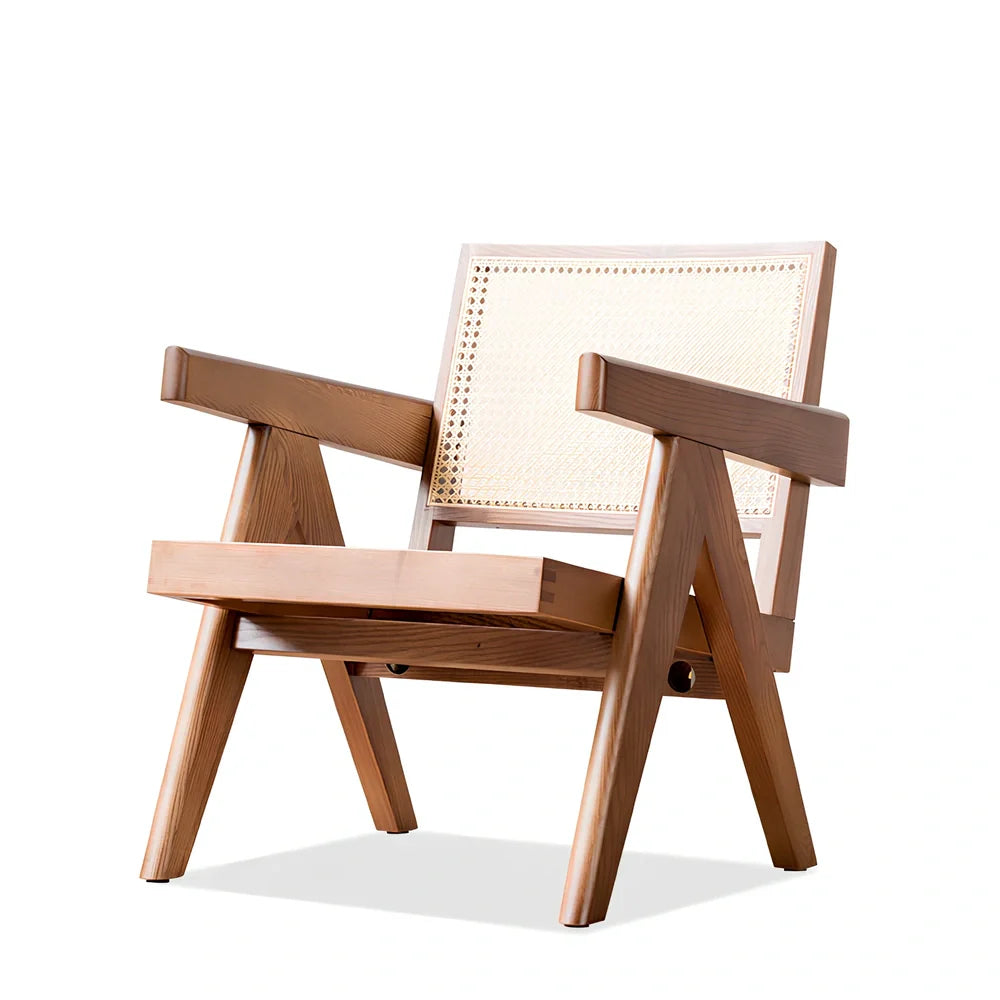 Solid wood rattan leisure chair with medieval design in ash black finish showing dimensions