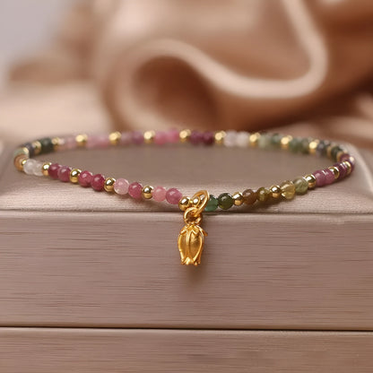 Natural Tourmaline flower anklet and bracelet for women showing beaded design and convertible jewellery functionality