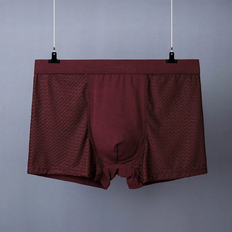 Men's plus size boxer shorts in black, modal cotton blend, breathable mesh, mid waist, sizes XL-7XL
