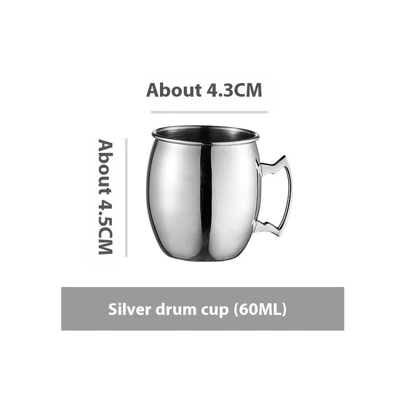 Stainless steel Moscow Mule cup with copper interior in gold, rose gold, silver, or black finish.