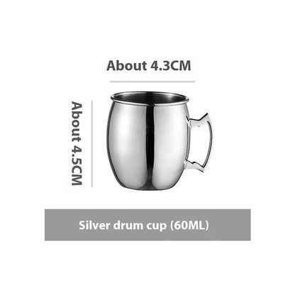 Stainless steel Moscow Mule cup with copper interior in gold, rose gold, silver, or black finish.