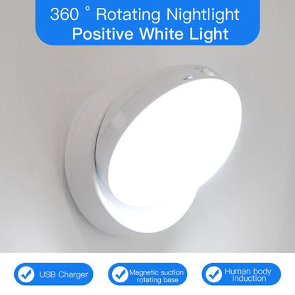 Motion-activated light with rotating design for customizable illumination in corridors, garages, and wardrobes