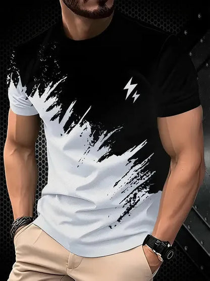 Men's casual short sleeve T-shirt in polyester fabric, loose fit style for summer wear