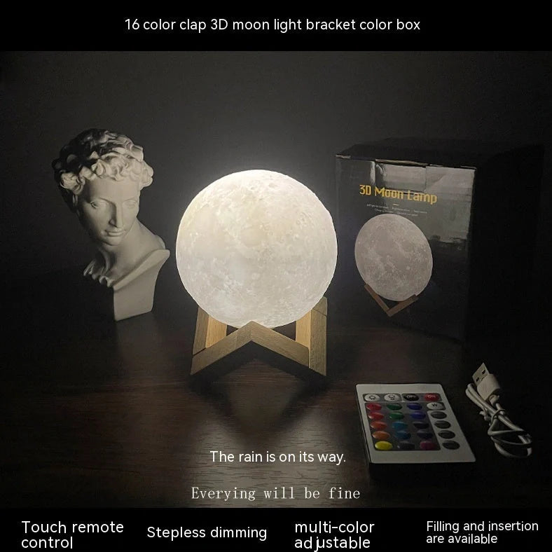 Moon rechargeable night lamp with 10cm 3D textured sphere showing concave and convex pattern details