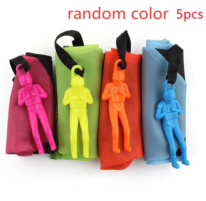 Colorful paratrooper toy parachute with soldier figure, designed for outdoor fun and educational play