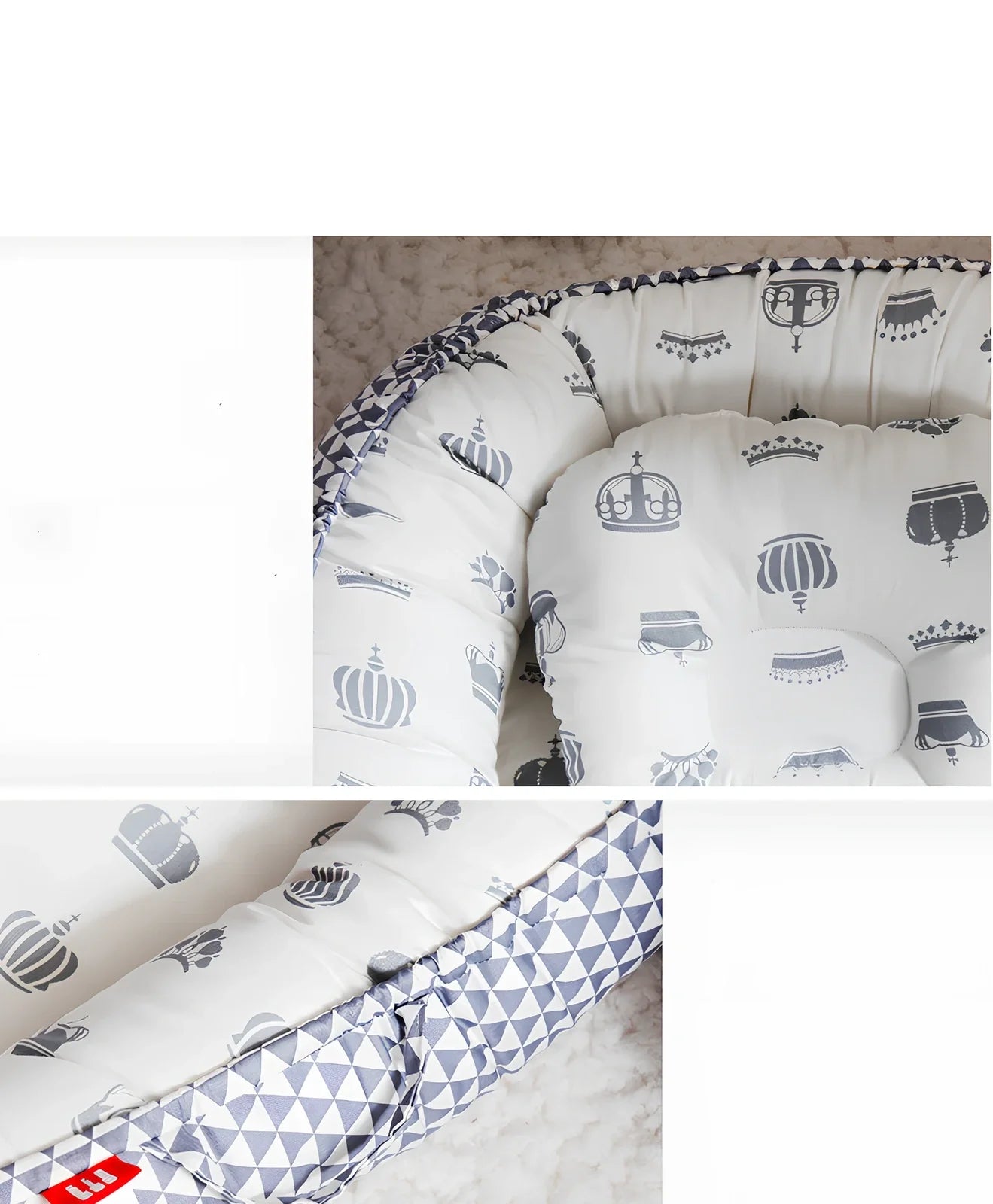 Portable foldable baby bed measuring 85x45cm with cartoon pattern, shown in green elk design