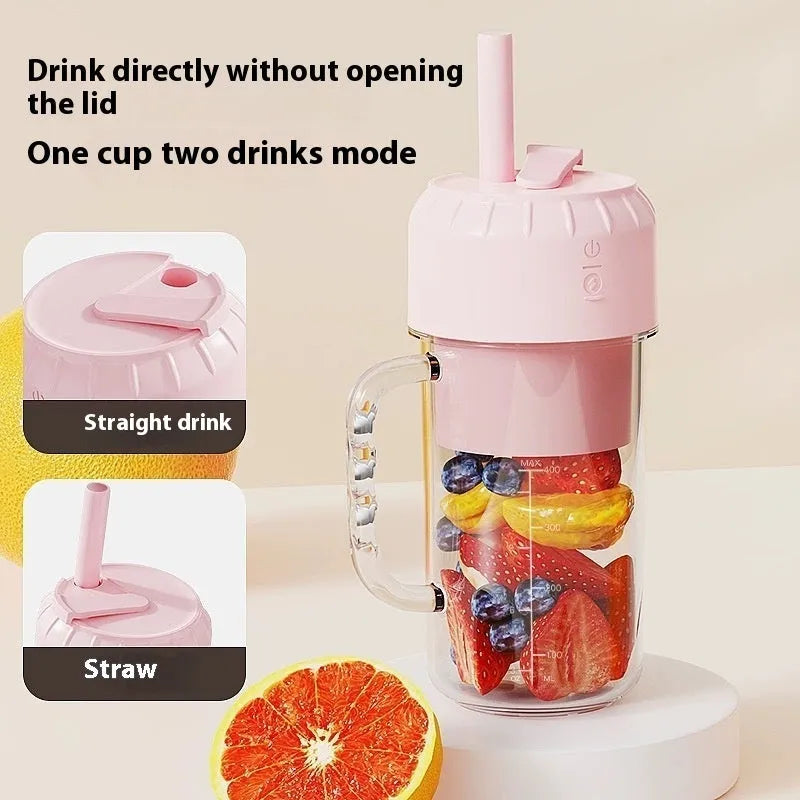 Portable USB-powered juicer in avocado green colour with blending jug