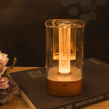 Rose Gold LED touch atmosphere lamp with abstract pattern on bedside table