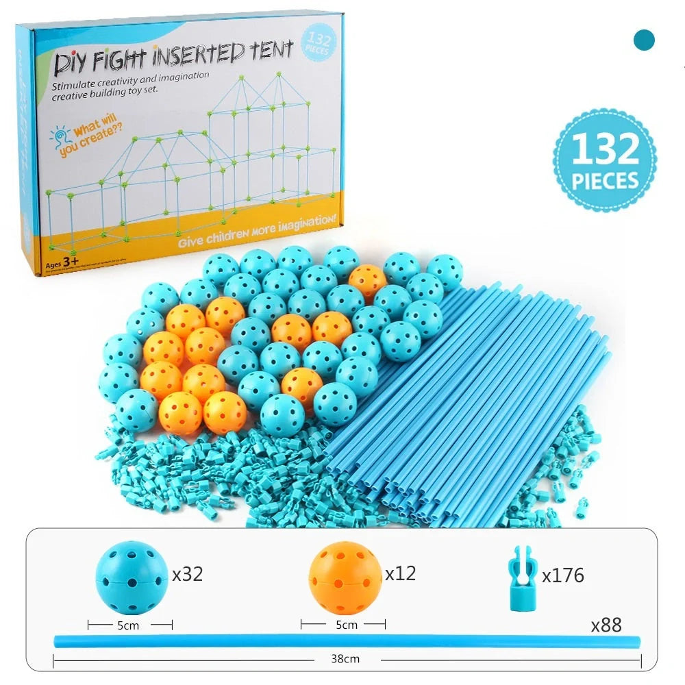Kids DIY 3D Construction Fort Building Kit with colorful sticks and balls