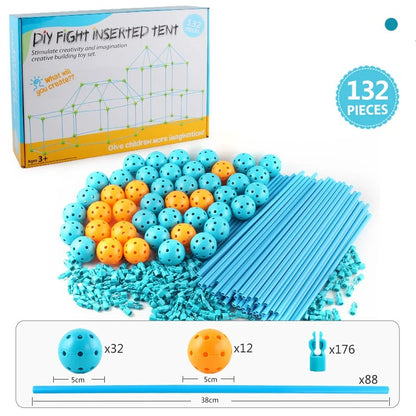 Kids DIY 3D Construction Fort Building Kit with colorful sticks and balls