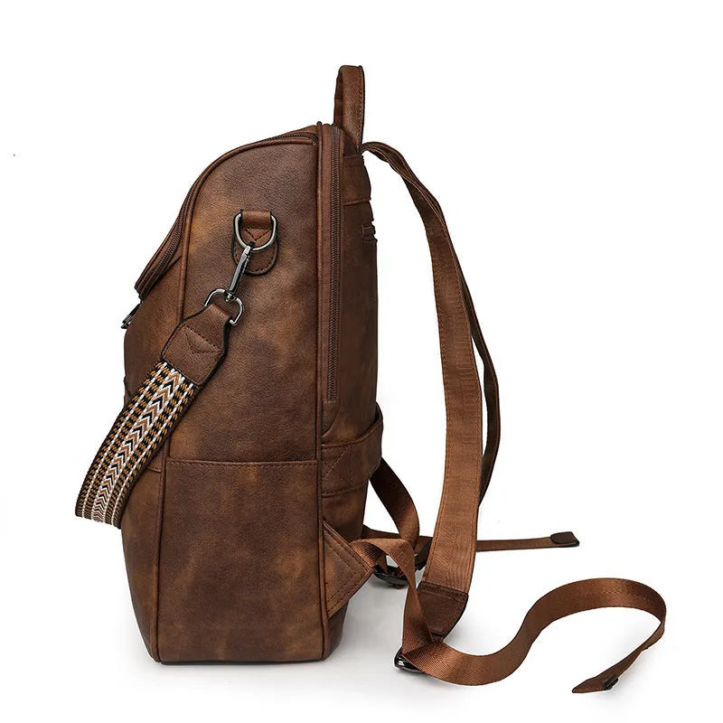 Retro college student backpack with curved shoulder straps in multiple colour options including black, blue, and yellow apricot