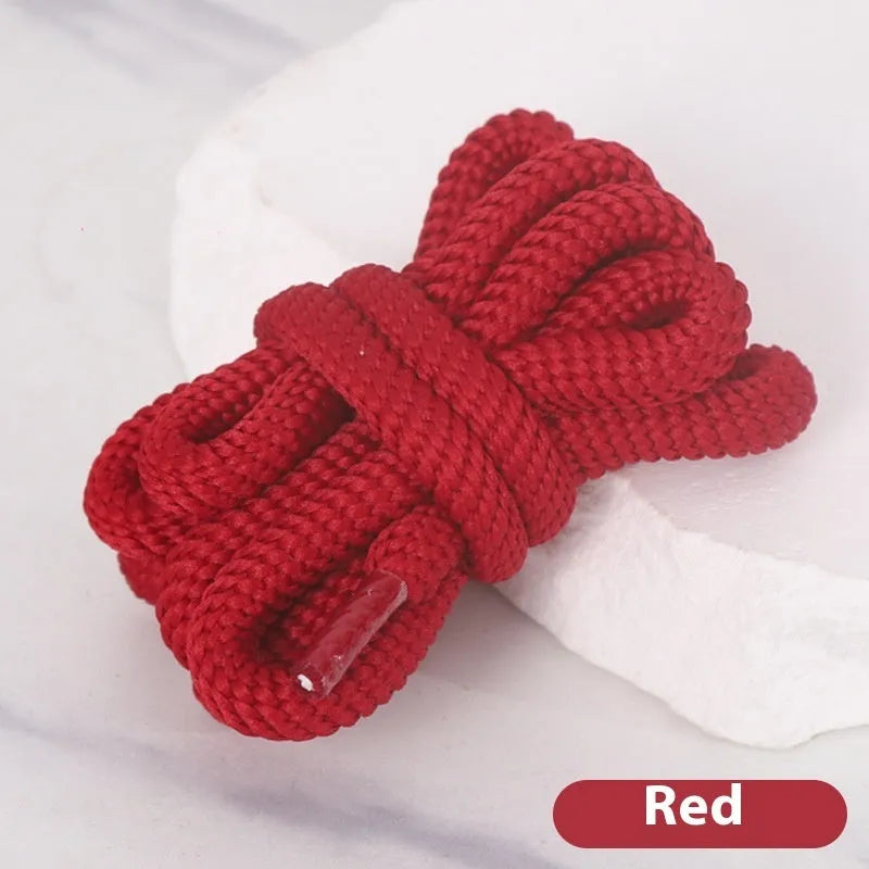 Round braided cotton shoelaces in multiple colours showing width and length options on a white background.