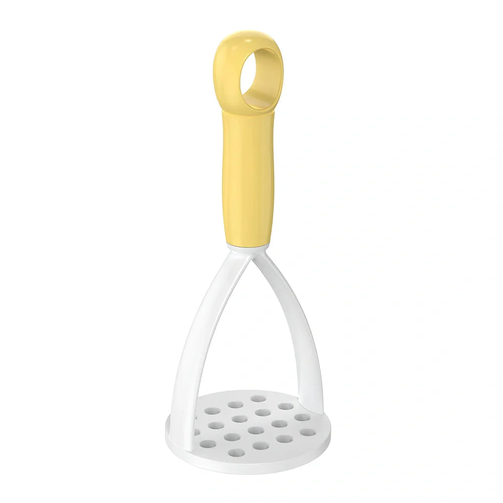 Blue manual fruit mud press made of polypropylene for mashed potatoes, 20cm long with perforated disc
