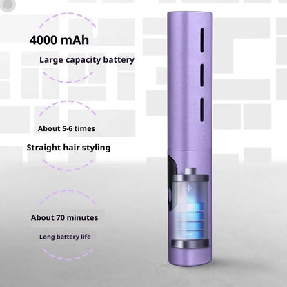 Purple wireless straight comb with digital display and ceramic heating plates for cord-free hair styling