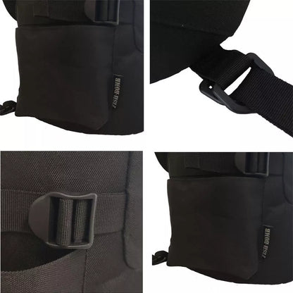 Black cylindrical fishing backpack with 36-55L capacity, lightweight and durable for outdoor use