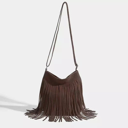Artistic Tassel Shoulder Bag in seven colors with literary style and tassel detailing