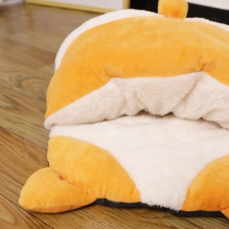 Sleeping bag for cats semi-closed bed pet nest sleeping mat for indoor cats and small dogs, universal for all seasons in orange colour, measuring 65 cm long by 53 cm wide by 12 cm high with soft cushioning.