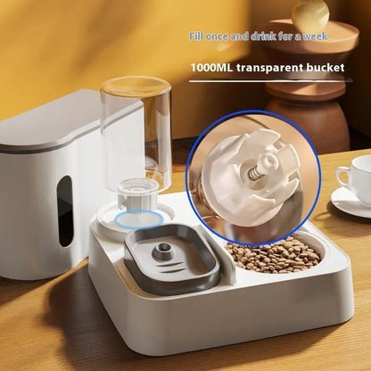 Cat automatic pet feeder water dispenser with integrated double bowl design