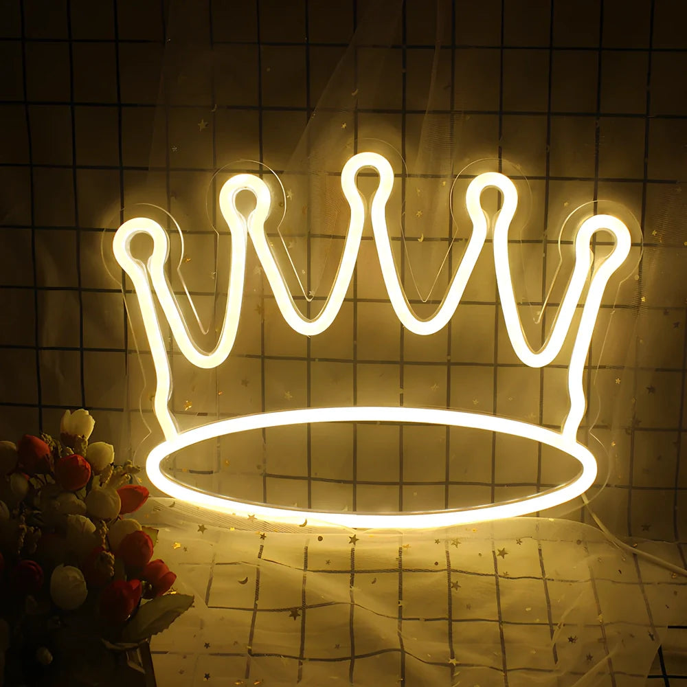 Yellow LED crown neon light with atmospheric illumination for decorative lighting