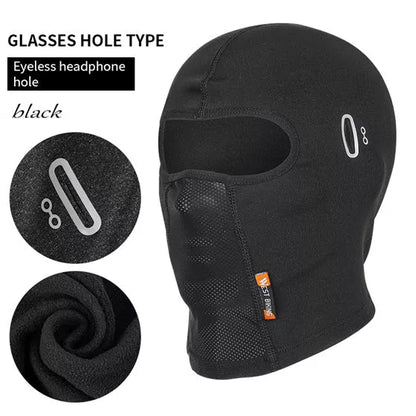 Ski fleece headgear with glasses hole for motorcycle and bicycle riders