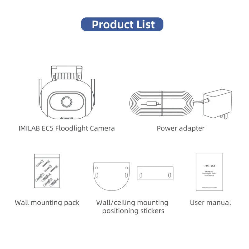 IMILAB EC5 white outdoor security camera with floodlight, 2K resolution, 360° rotation, and IP66 waterproof rating.