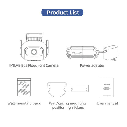 IMILAB EC5 white outdoor security camera with floodlight, 2K resolution, 360° rotation, and IP66 waterproof rating.