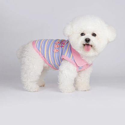 Pink purple vest for small dogs with weight-based sizing from XXS to XXL for autumn weather