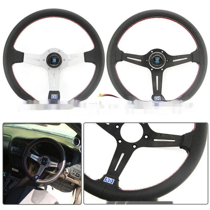 Leather-wrapped 14-inch steering wheel with middle concave shape and black or silver skeleton options