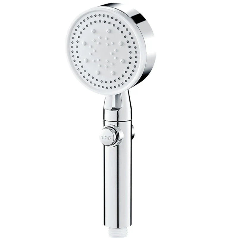 High-pressure shower head with customizable five-speed settings, premium ABS construction, and sleek modern design